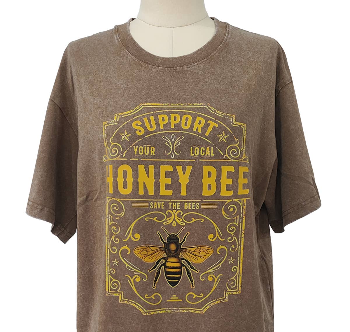 Honeybee Graphic Washed crewneck short sleeve T-shirt: Purple / M