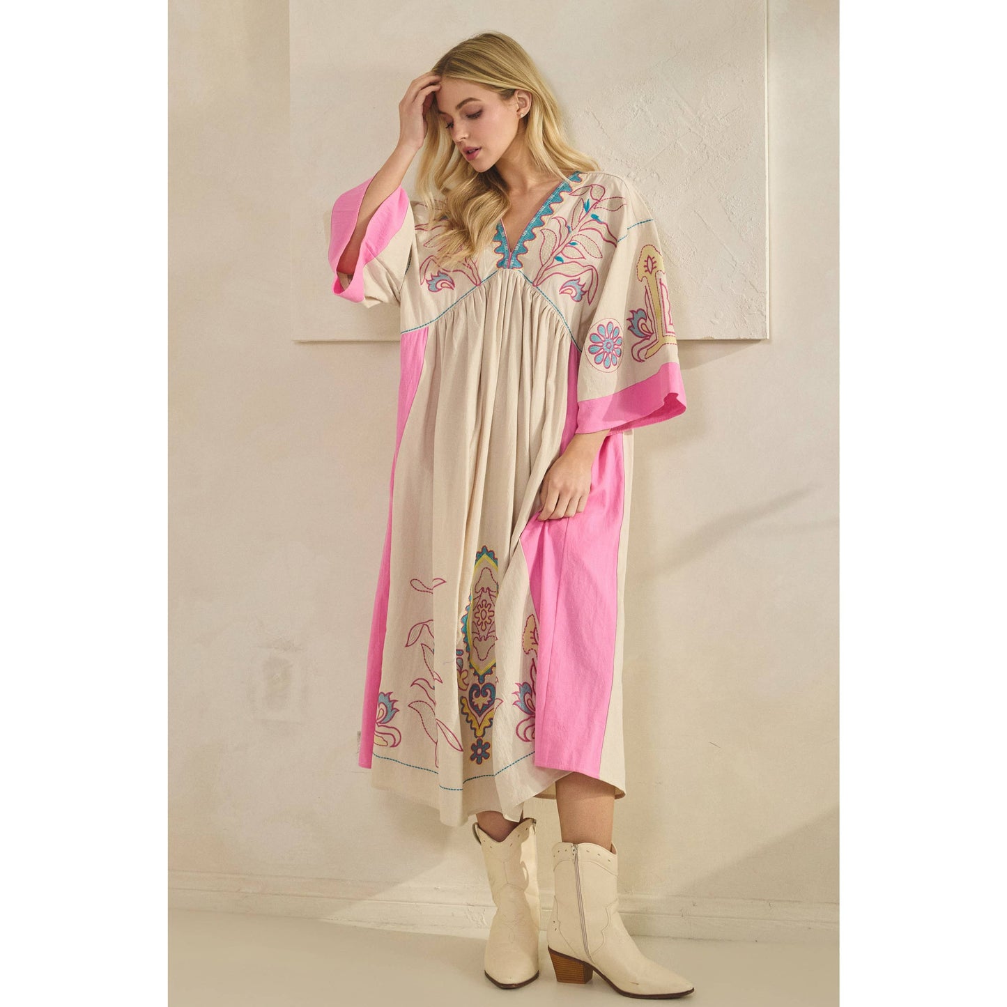 Vintage Embroidery Patch Maxi Dress
