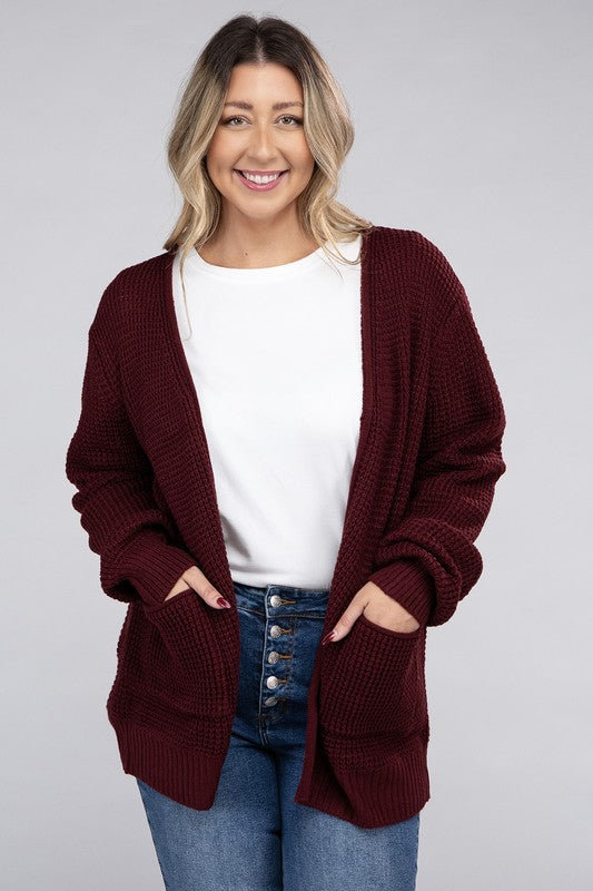 Curvy Low Gauge Waffle Open Cardigan Sweater