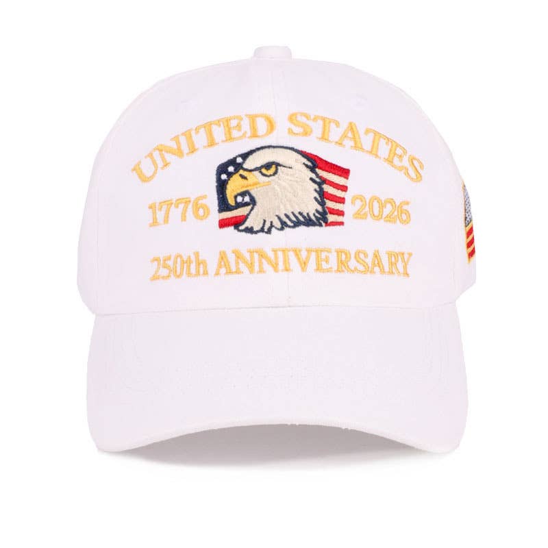250th Anniversary Flag Eagle Embroidered Baseball Cap: Black / M