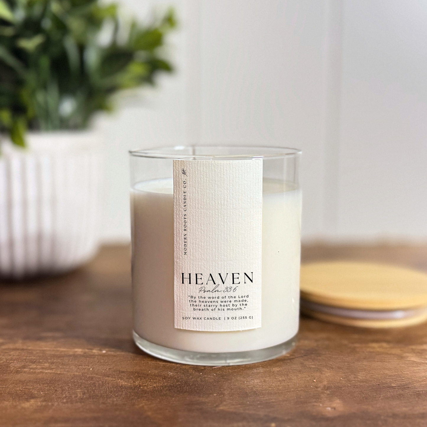 Heaven | Pink Sugar & Vanilla | 9 oz. Clear Jar Soy Candle: Natural Wood Lid