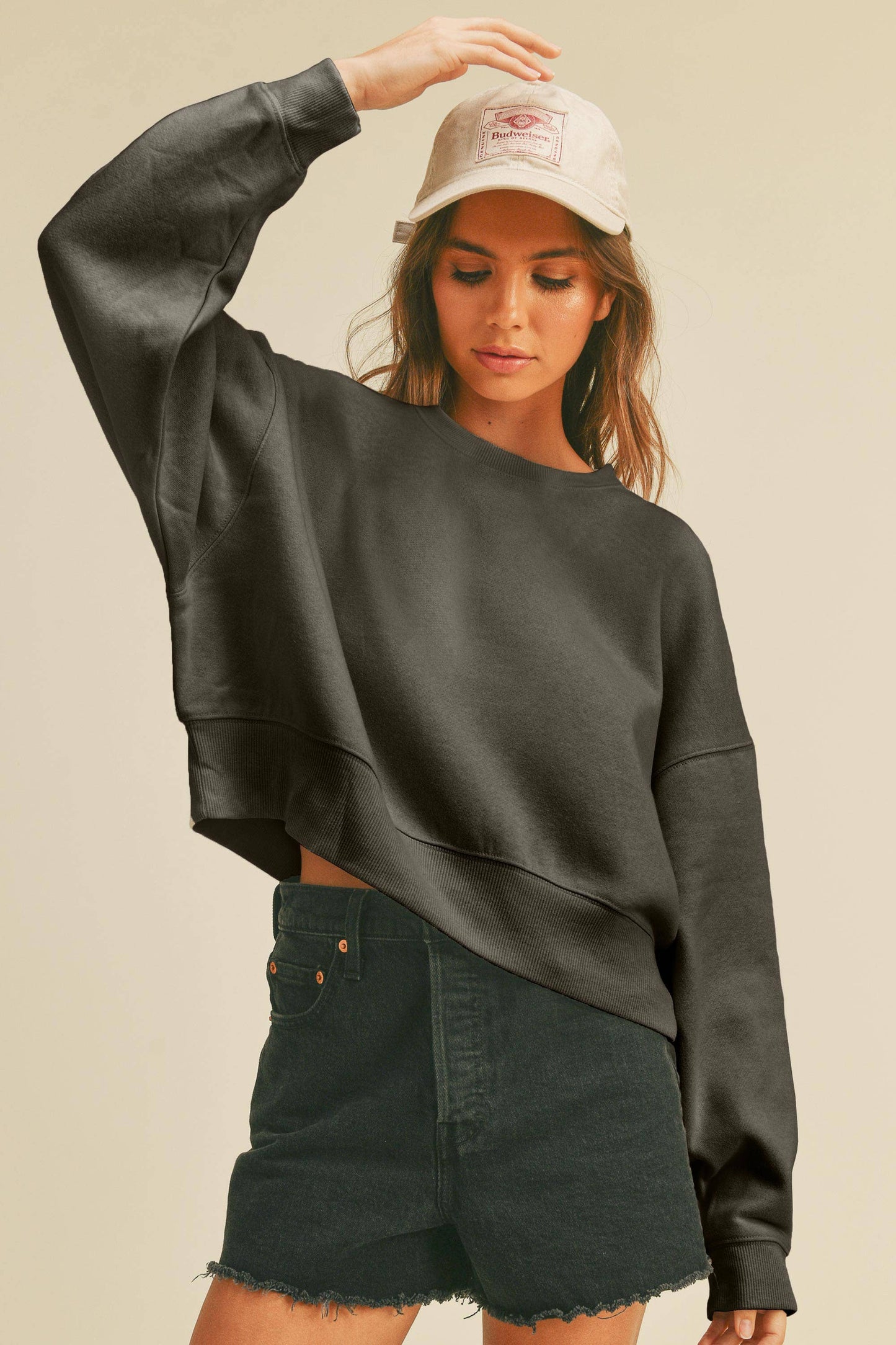 Heather Charcoal Cropped Long Sleeve Sweatshirt