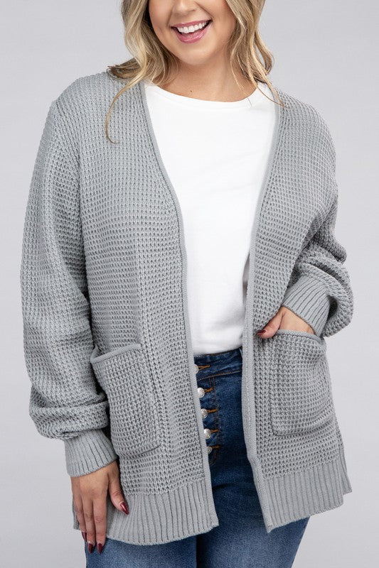 Curvy Low Gauge Waffle Open Cardigan Sweater