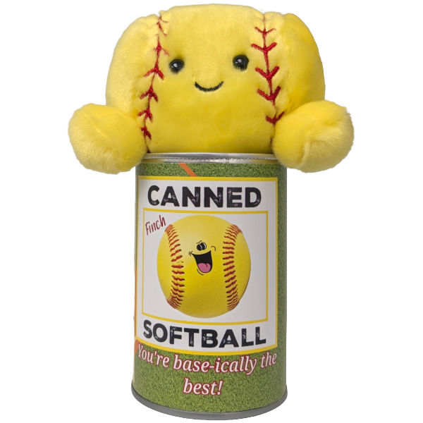 Canned Softball | Stuffed Sports Plush in a Can w/Jokes: Foil Lid