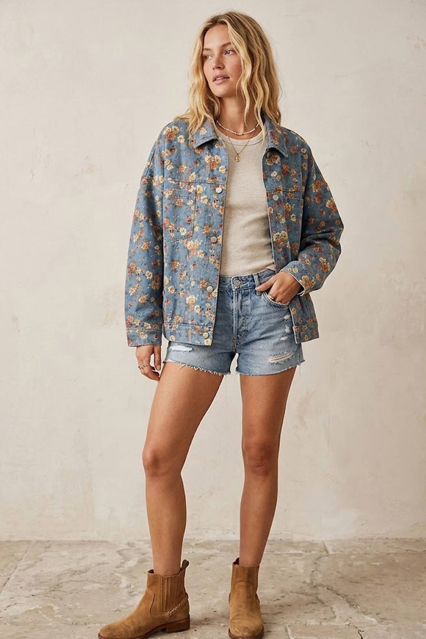 Twill Floral Denim Jacket