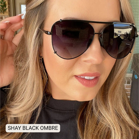 Shay Women's Polarized Large Aviator in Black Ombré