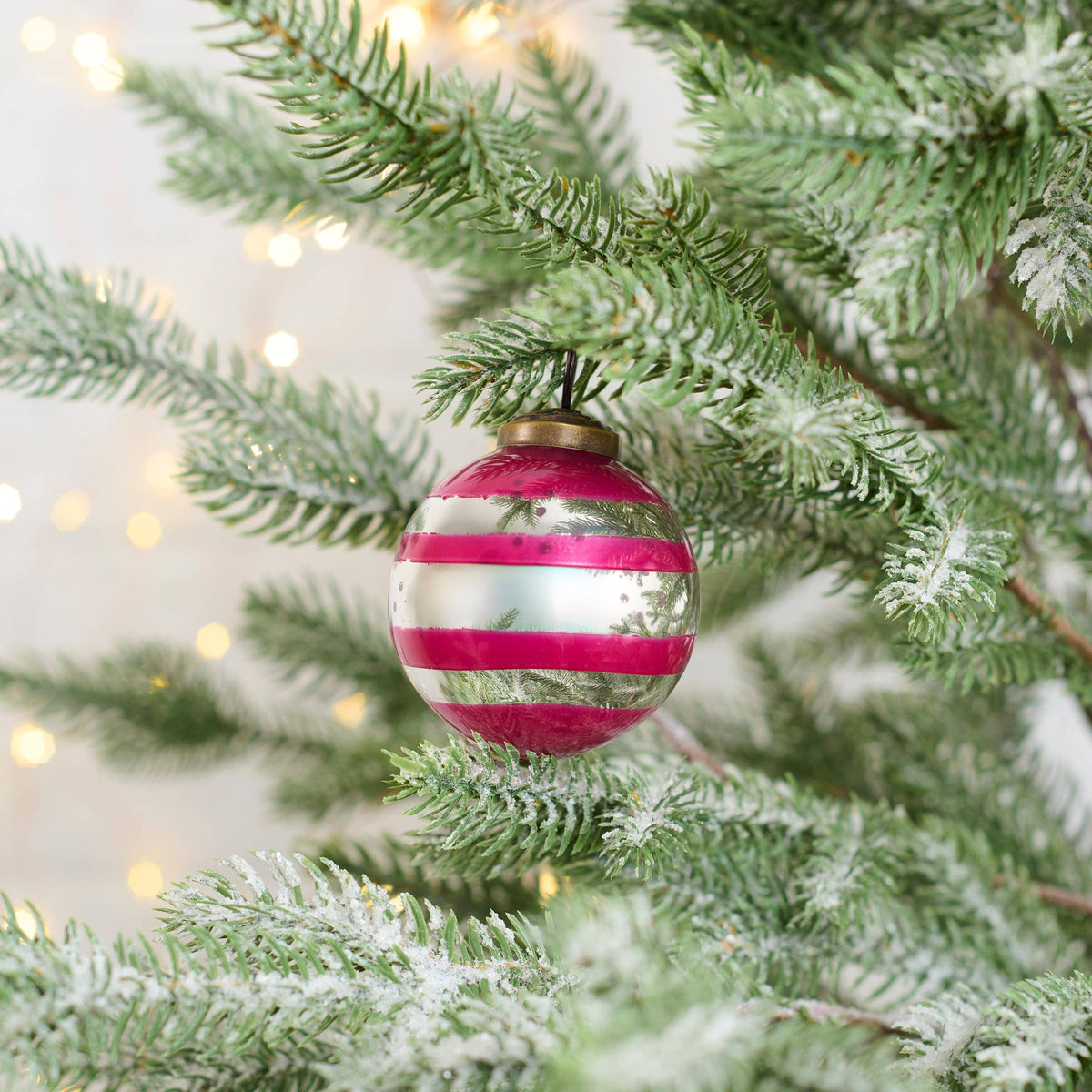 Glass Pink Striped Ornament
