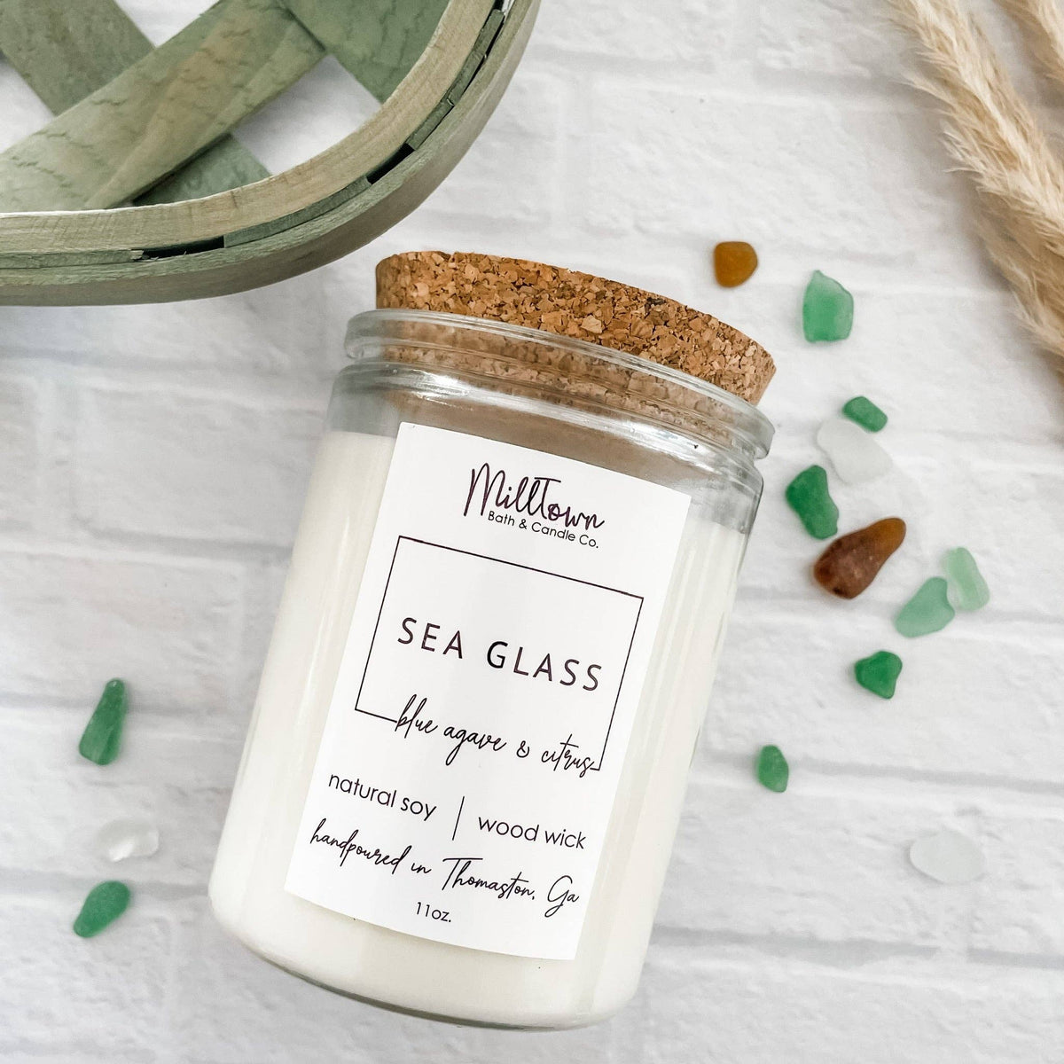 Sea Glass Soy Candle-100% Natural Soy Wax | Wooden-Wick Candles | Clean-Burning & Long-Lasting