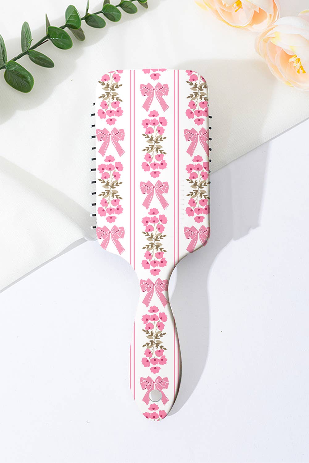 Floral Bow Print Long Handle Air Cushion Comb: BOW / Missy / Standard