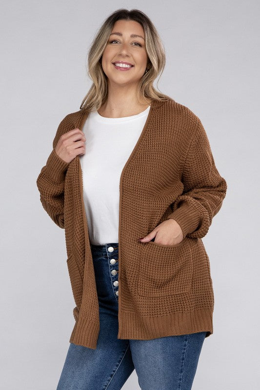 Curvy Low Gauge Waffle Open Cardigan Sweater
