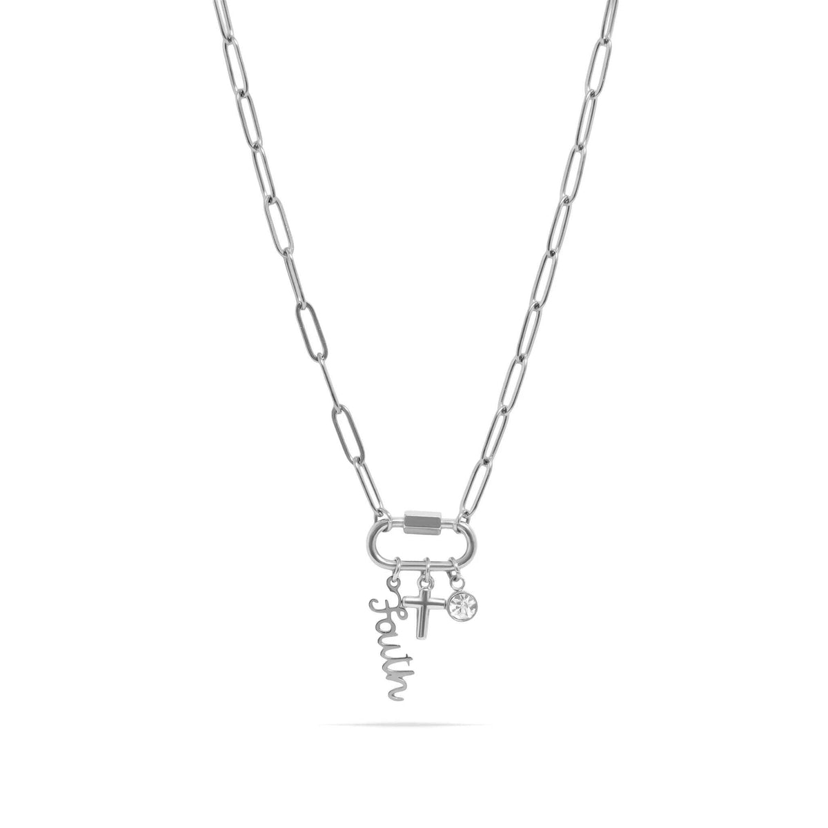 18K Gold PVD Stainless Steel Cross Carabiner Charm Necklace: Gold