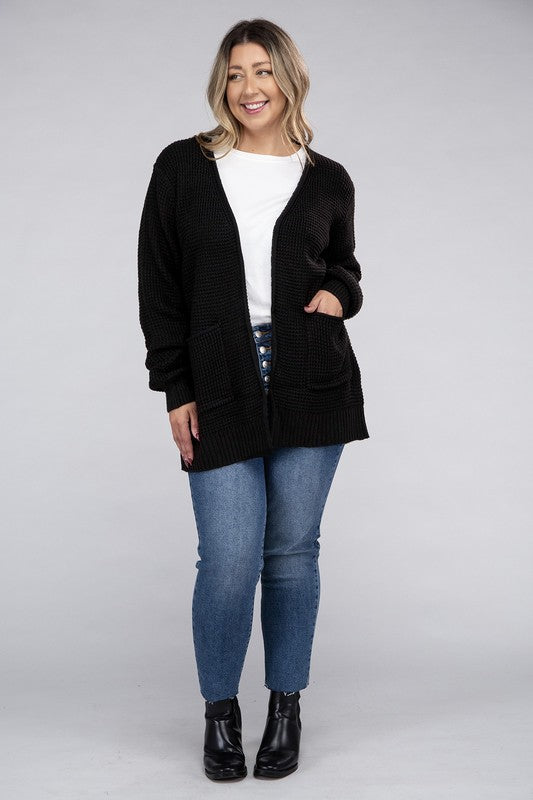 Curvy Low Gauge Waffle Open Cardigan Sweater