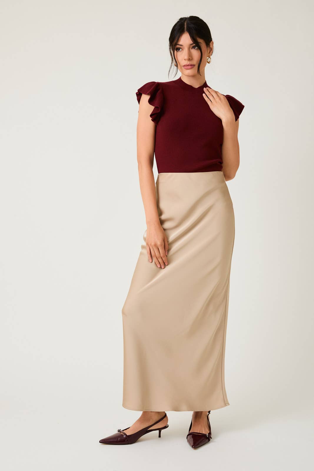 Bias Satin Midi Skirt