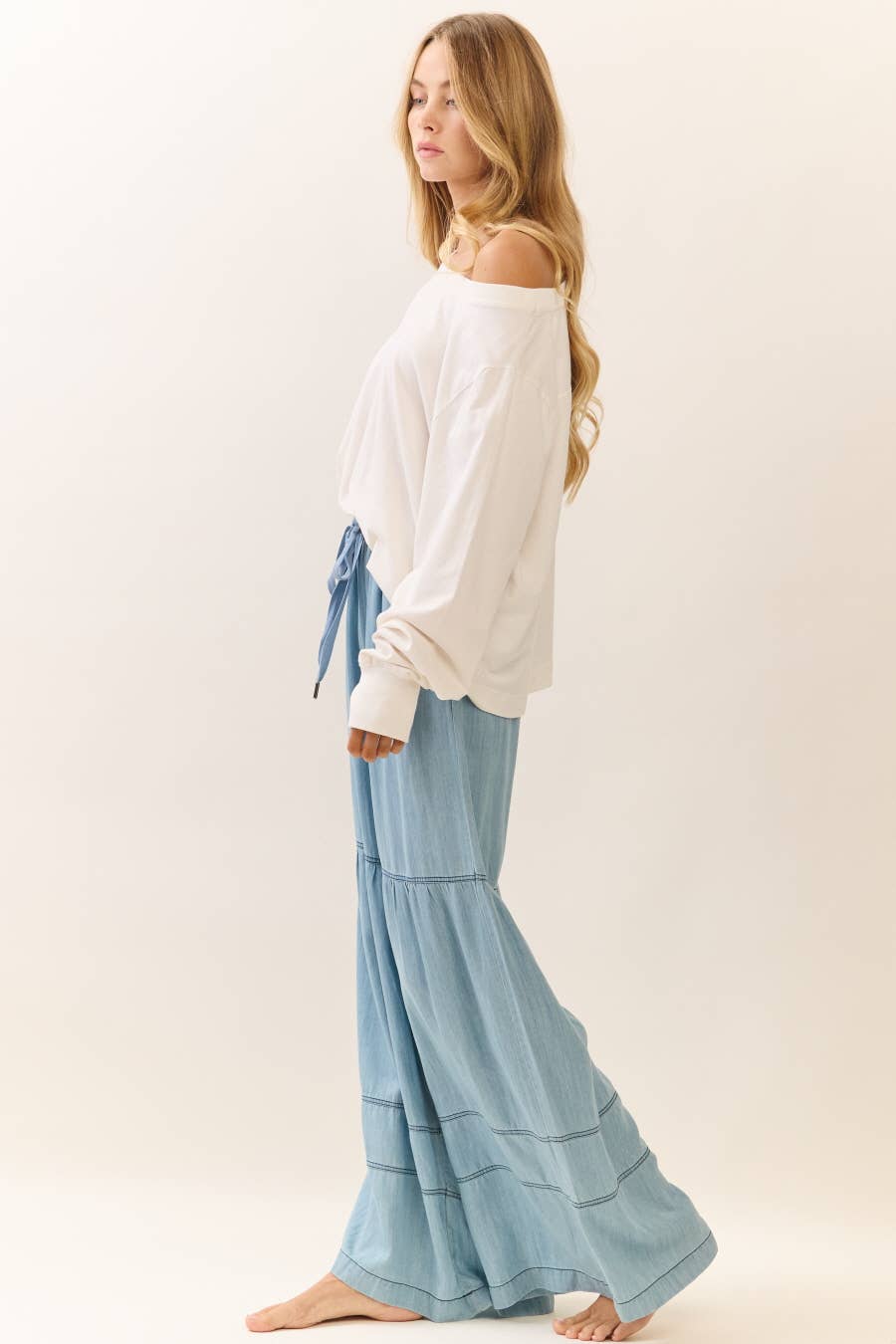 Washed Chambray Wide Leg Pants