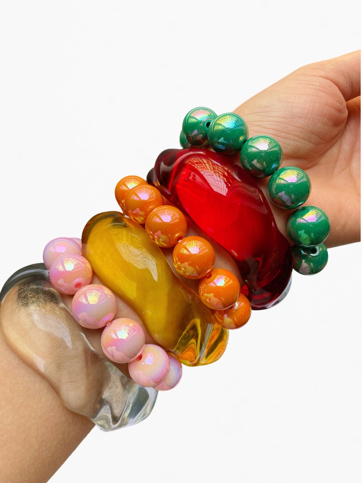 Colorful Holographic Bead Resin Bangle Dopamine N6A225: A03