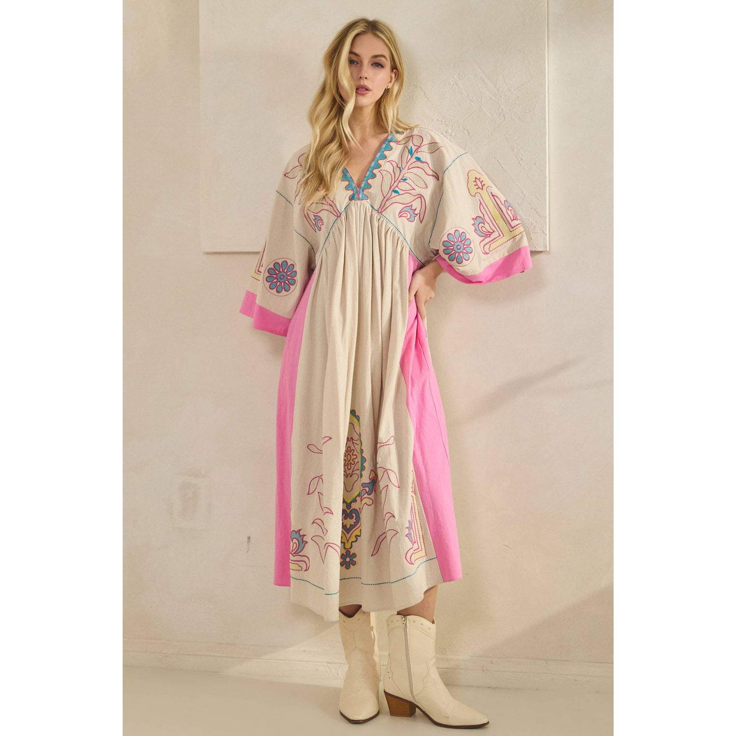 Vintage Embroidery Patch Maxi Dress
