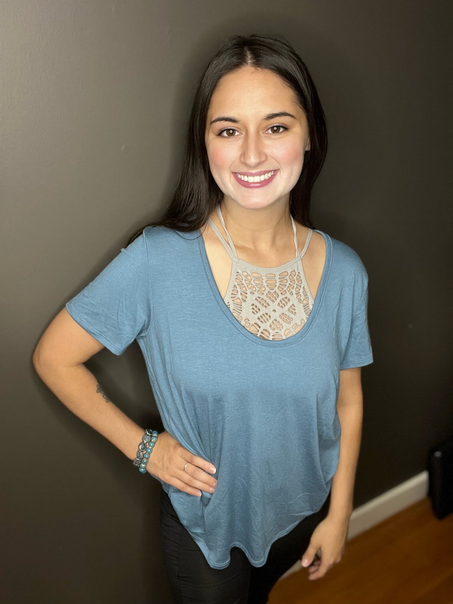 Blue Scoop Neck Top