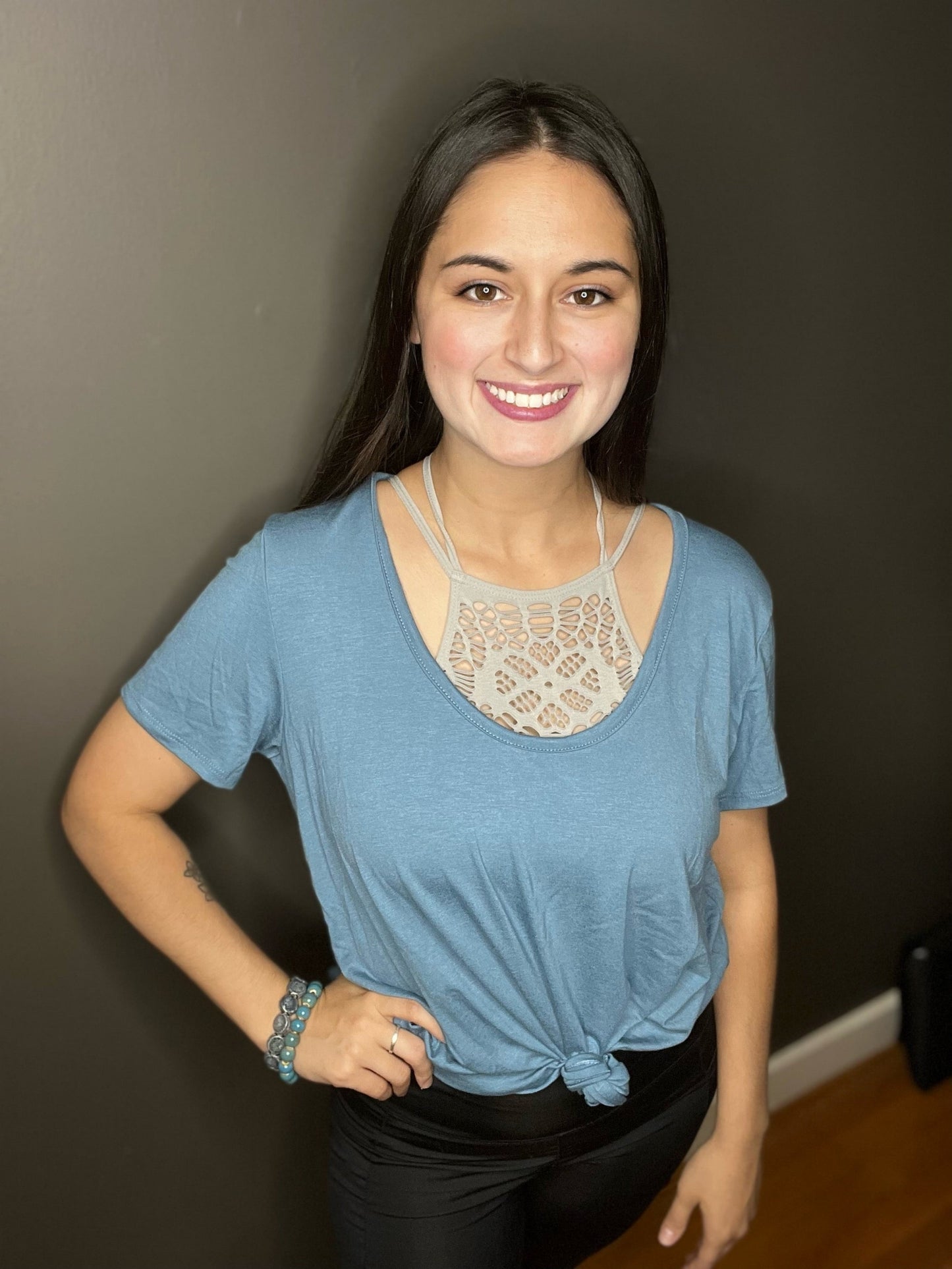 Blue Scoop Neck Top