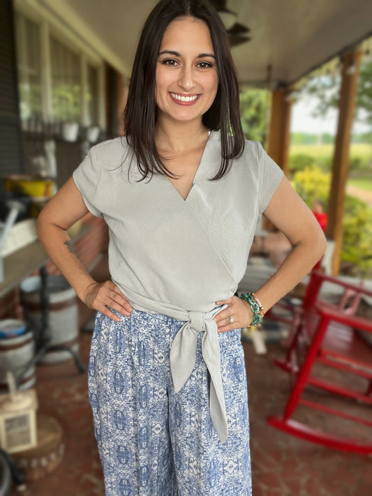 Grey Tie Around Blouse