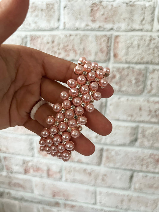 Rose Gold Pearl & Rhinestone Stretch Bracelet