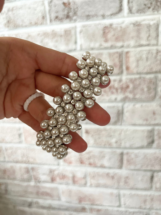 Silver Pearl & Rhinestone Stretch Bracelet