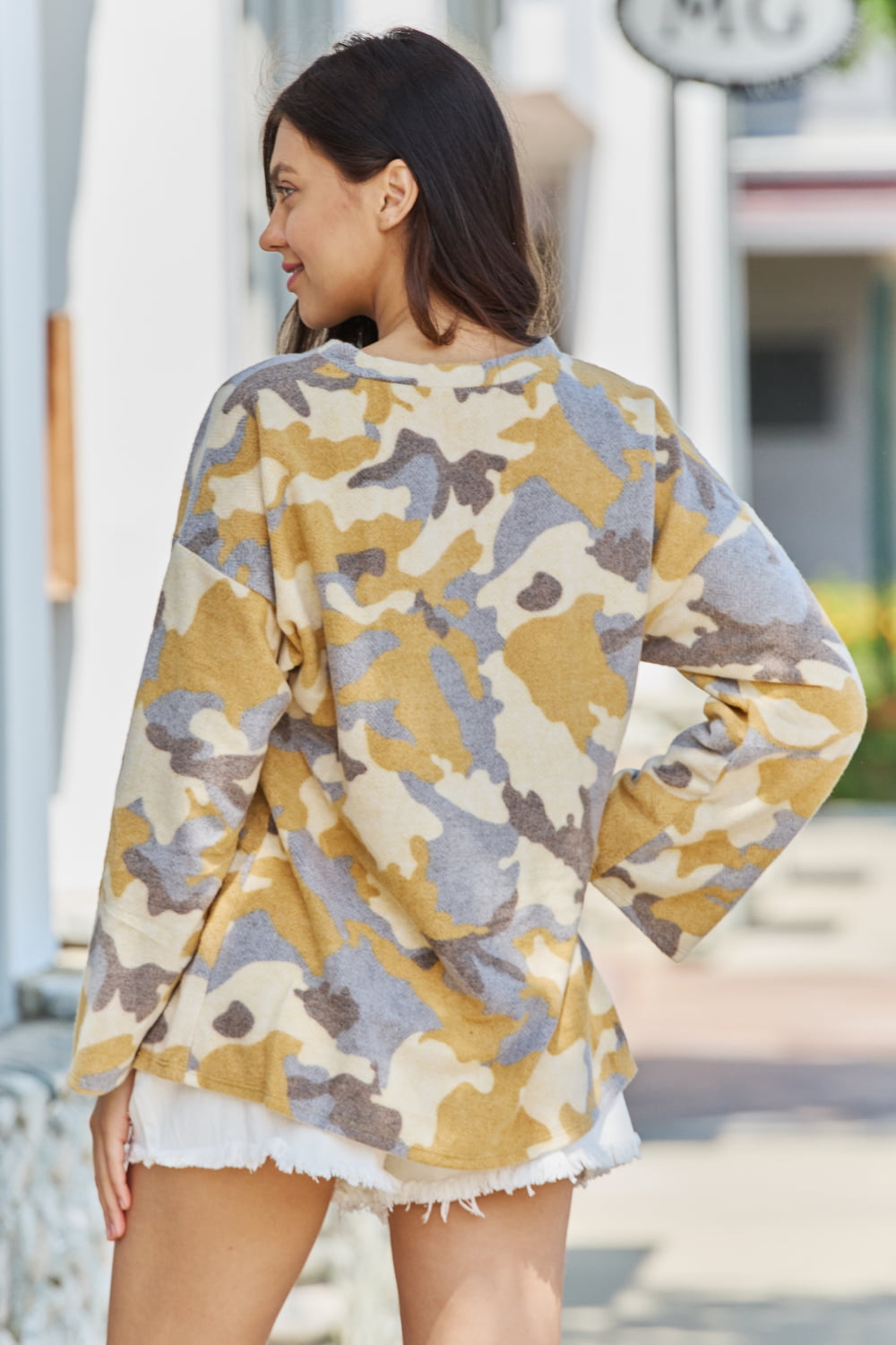 GeeGee All An Illusion Full Size Brushed Camo Print Pullover Top